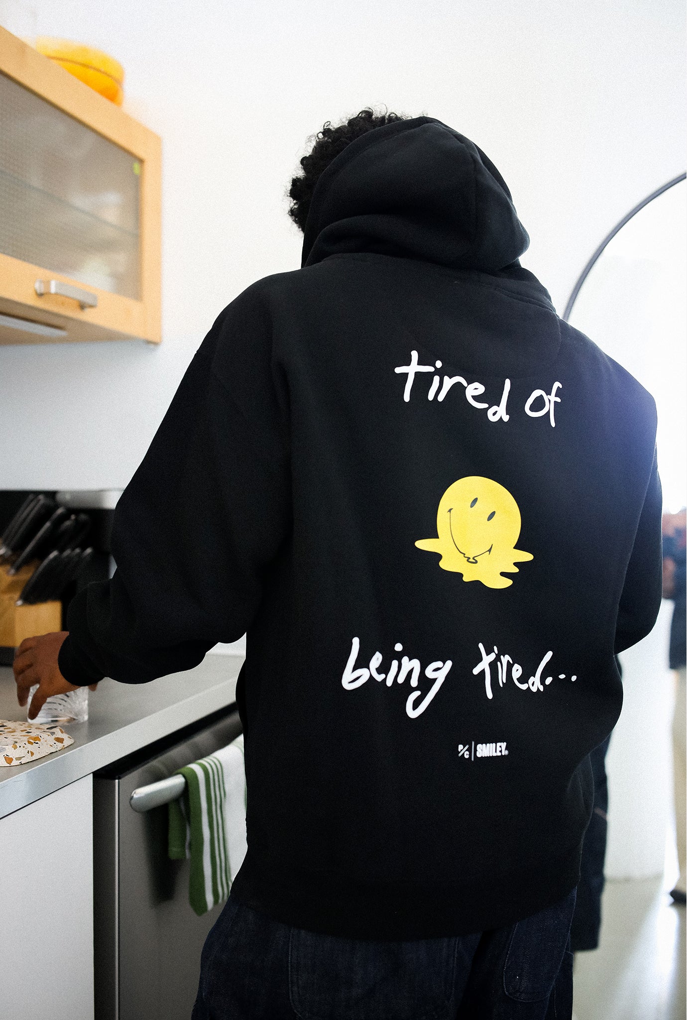 P/C x Smiley: Tired of Being Tired Heavyweight Hoodie - Black