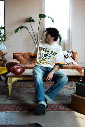 Green Bay Packers Vintage Clubhouse Colour Blocked Heavyweight T-Shirt - Ivory