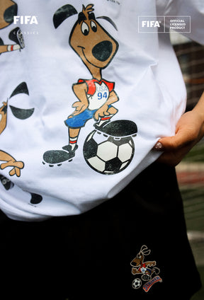 T-shirt épais blanc à l'effigie de la mascotte américaine de la Coupe du Monde de la FIFA 1994
