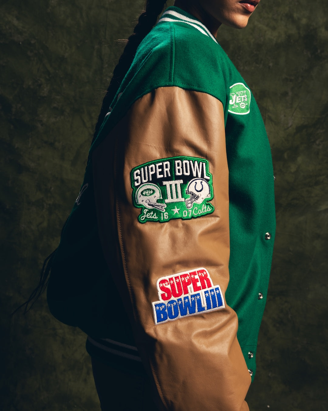 Super Bowl 1969 New York Jets Vs. Baltimore Colts Varsity Jacket - Green