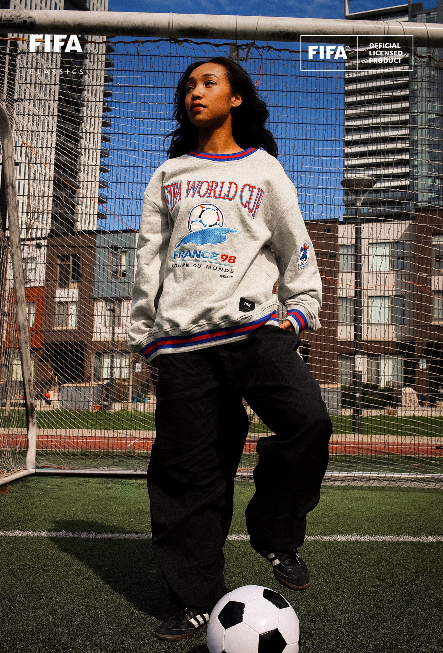 Coupe du Monde de la FIFA 1998 France Sweat-shirt à col rond épais - Gris cendré