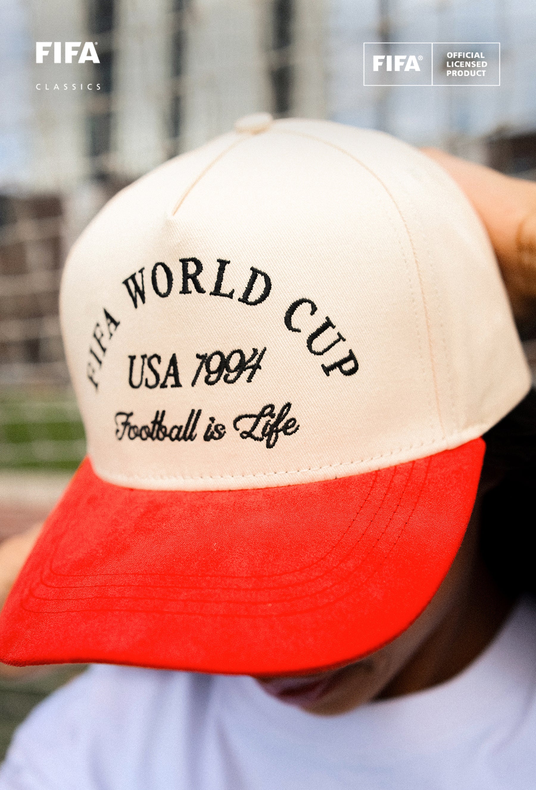 Casquette américaine en daim, Coupe du Monde de la FIFA 1994 - Ivoire/Rouge