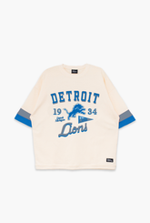 Detroit Lions Vintage Clubhouse Colour Blocked Heavyweight T-Shirt - Ivory