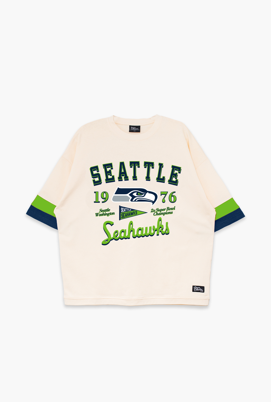 Seattle Seahawks Vintage Clubhouse Colour Blocked Heavyweight T-Shirt - Ivory