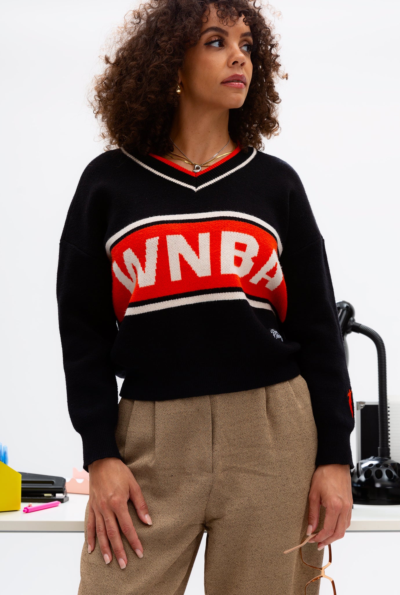WNBA League V-Neck Knit Sweater - Black