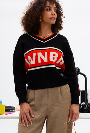 WNBA League V-Neck Knit Sweater - Black