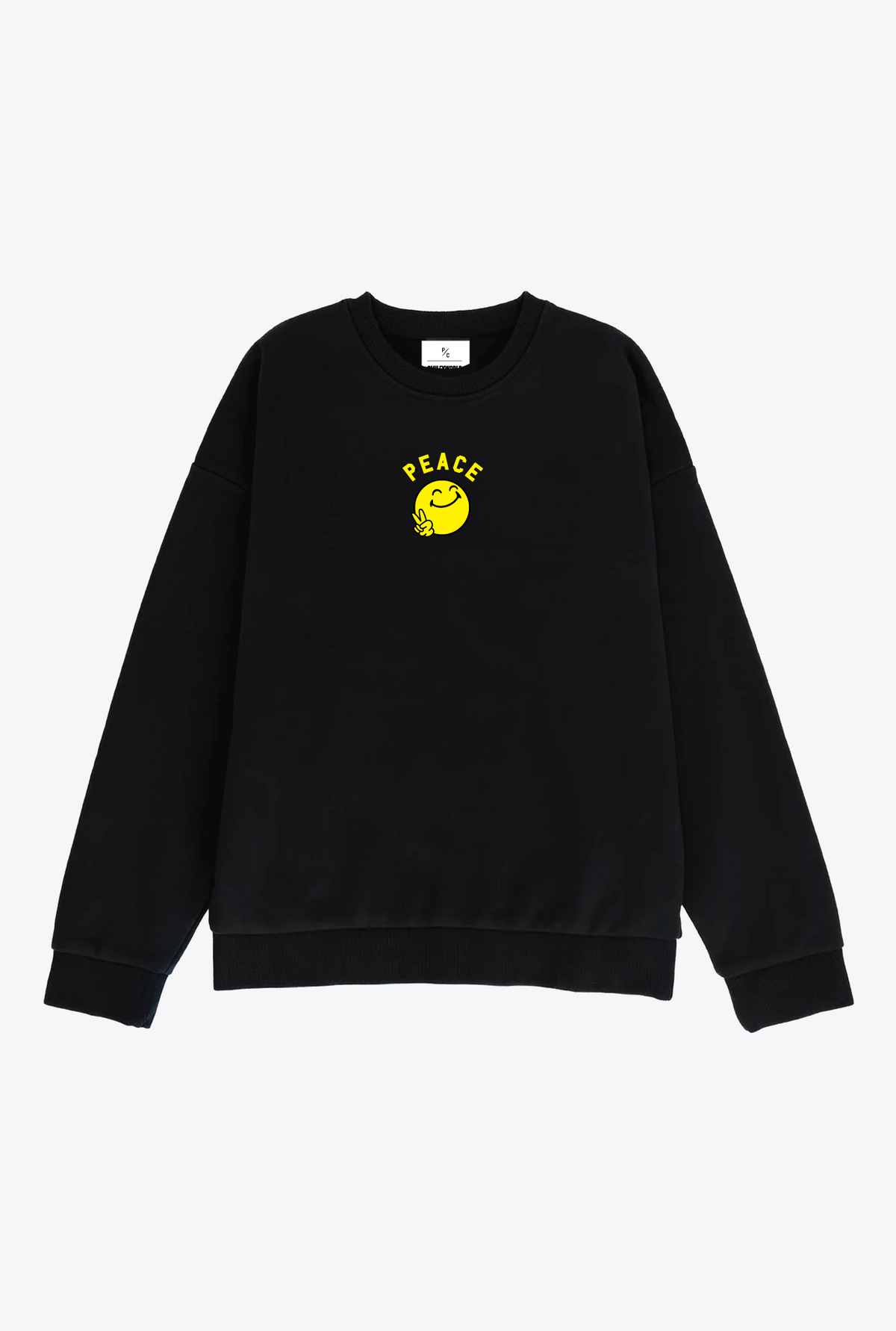 P/C x SmileyWorld Smile for Peace Heavyweight Crewneck - Black