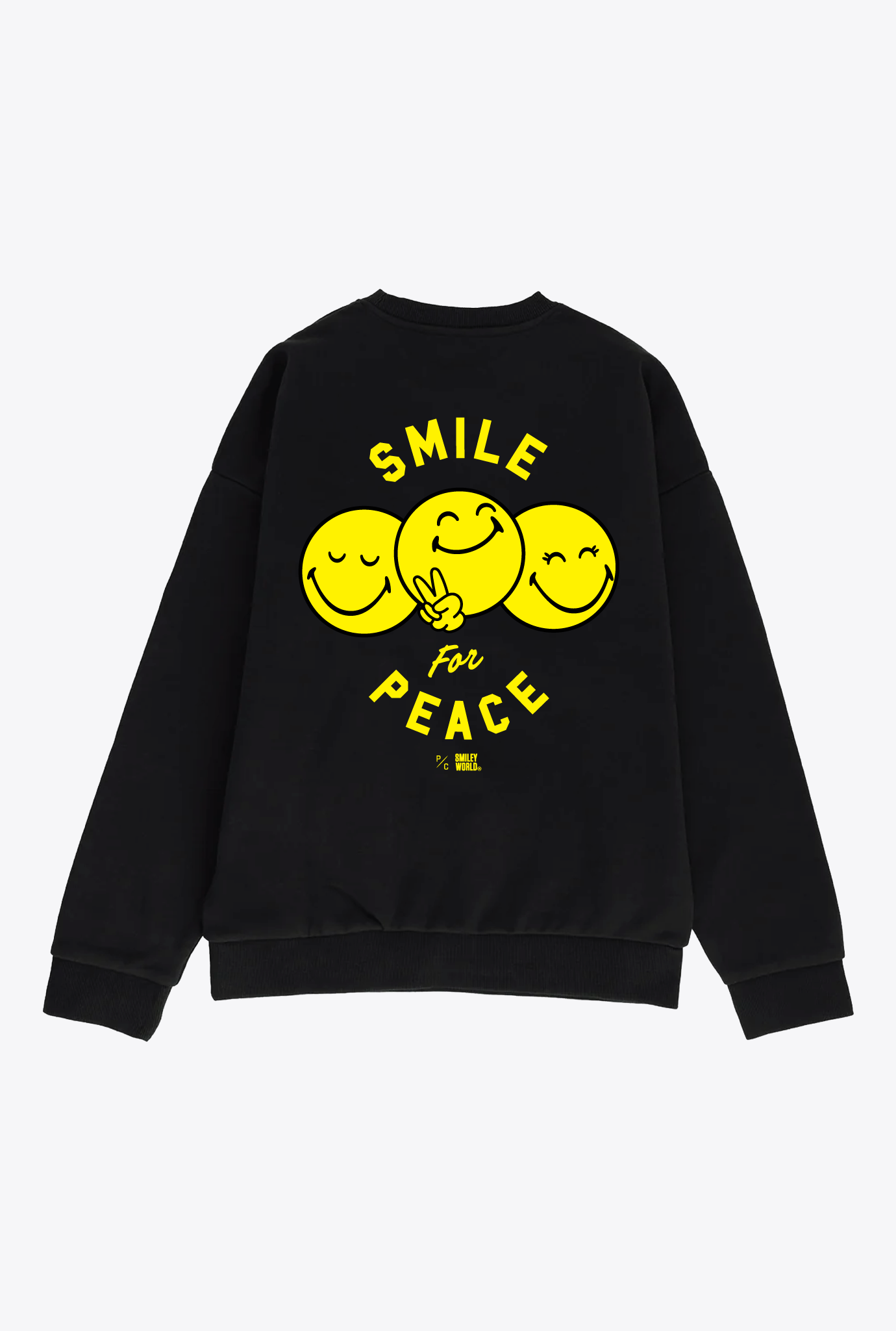 P/C x SmileyWorld Smile for Peace Heavyweight Crewneck - Black