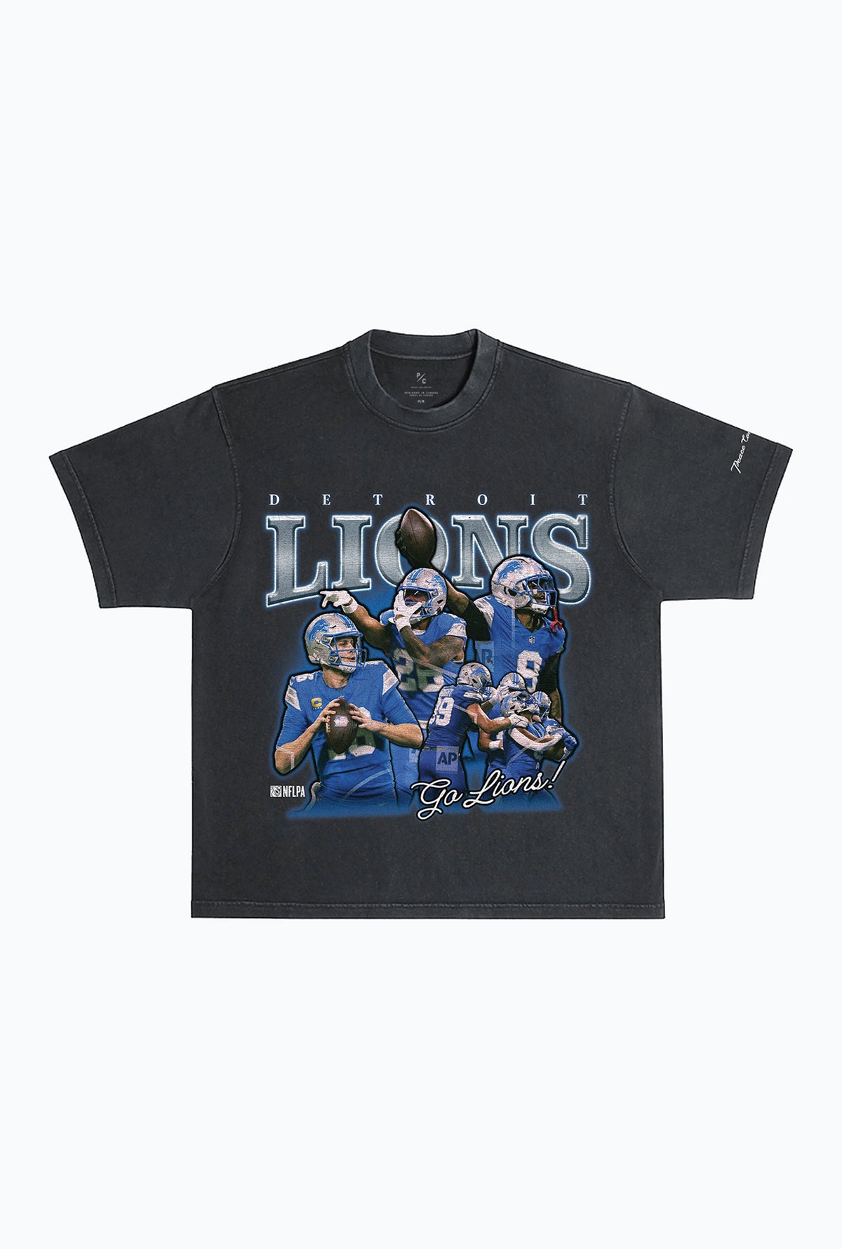 Detroit Lions Vintage Heavyweight Garment Dyed T-Shirt - Black