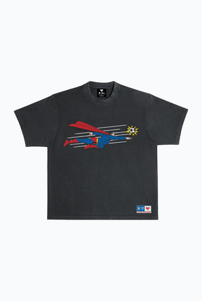 T-shirt noir épais teint en pièce, collaboration US Soccer x DC Comics