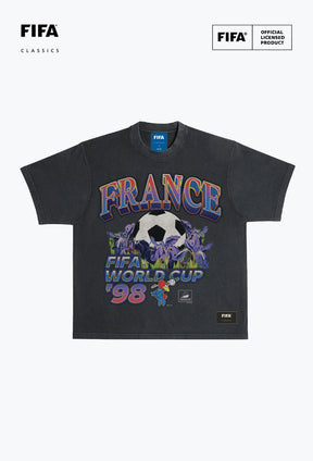T-shirt noir teint en pièce, style photoréaliste, Coupe du Monde de la FIFA, France