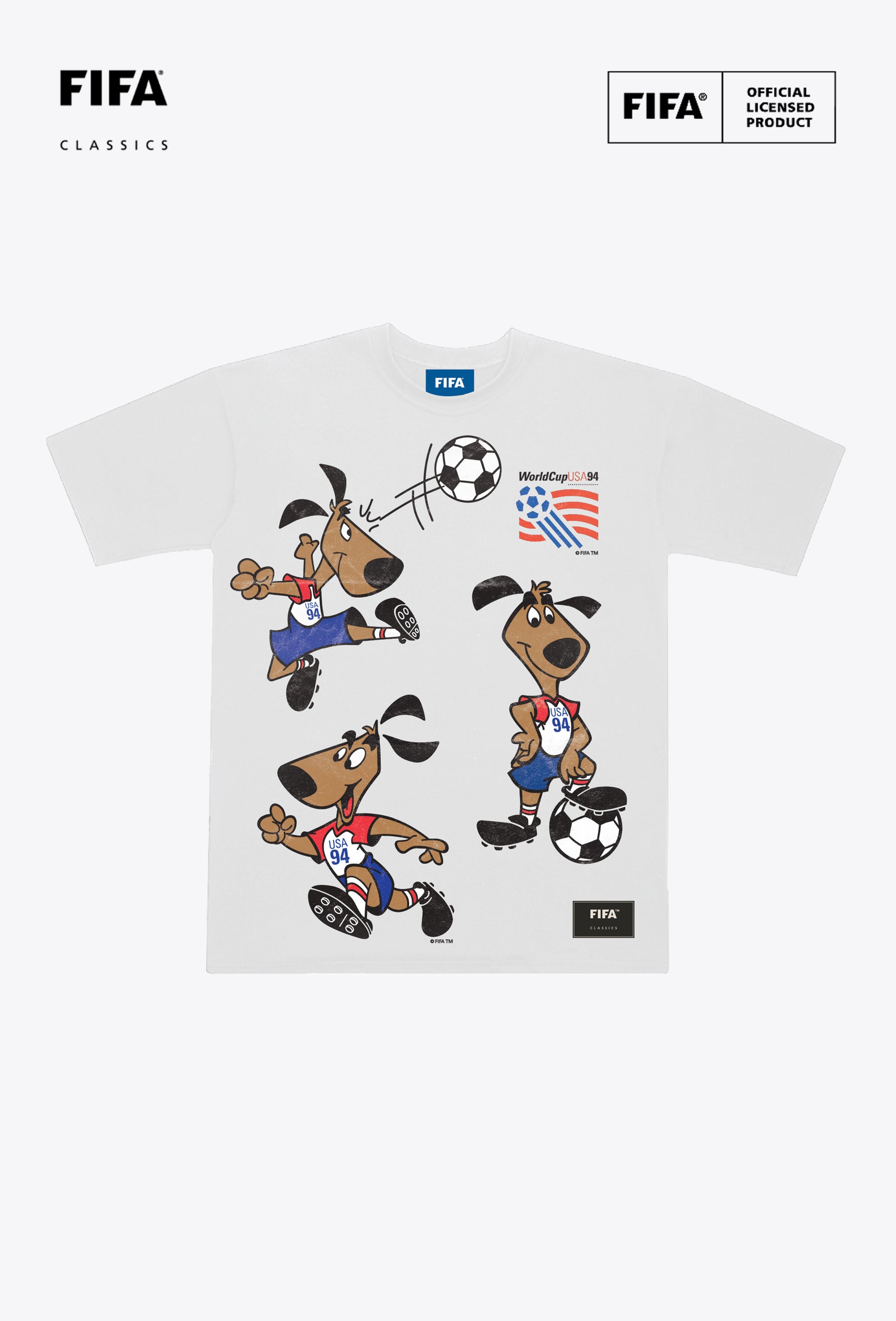 T-shirt épais blanc à l'effigie de la mascotte américaine de la Coupe du Monde de la FIFA 1994