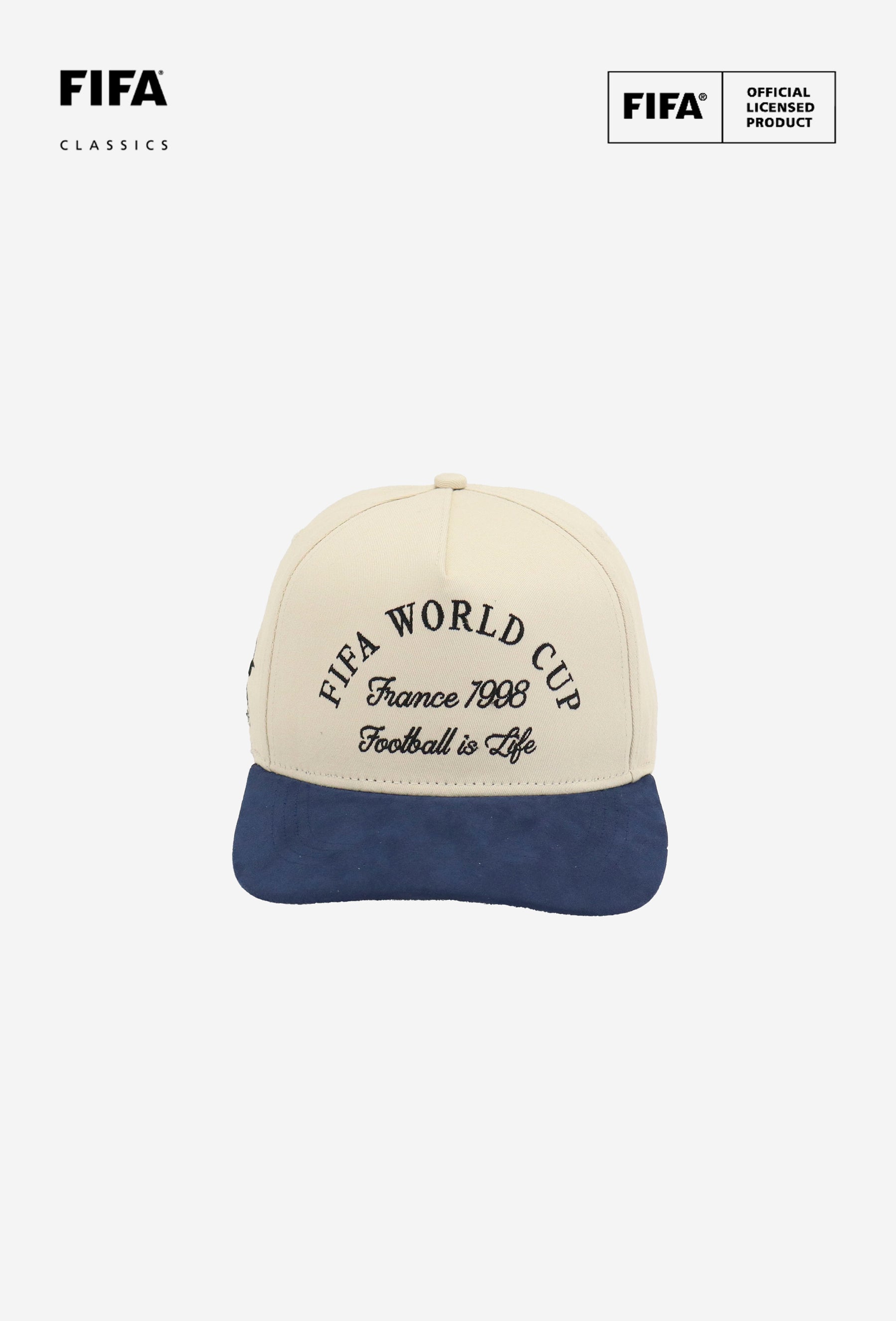 Casquette en daim à monture A, Coupe du Monde de la FIFA, France 1998 - Ivoire/Bleu marine