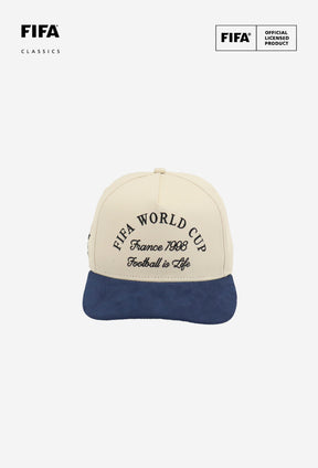 Casquette en daim à monture A, Coupe du Monde de la FIFA, France 1998 - Ivoire/Bleu marine