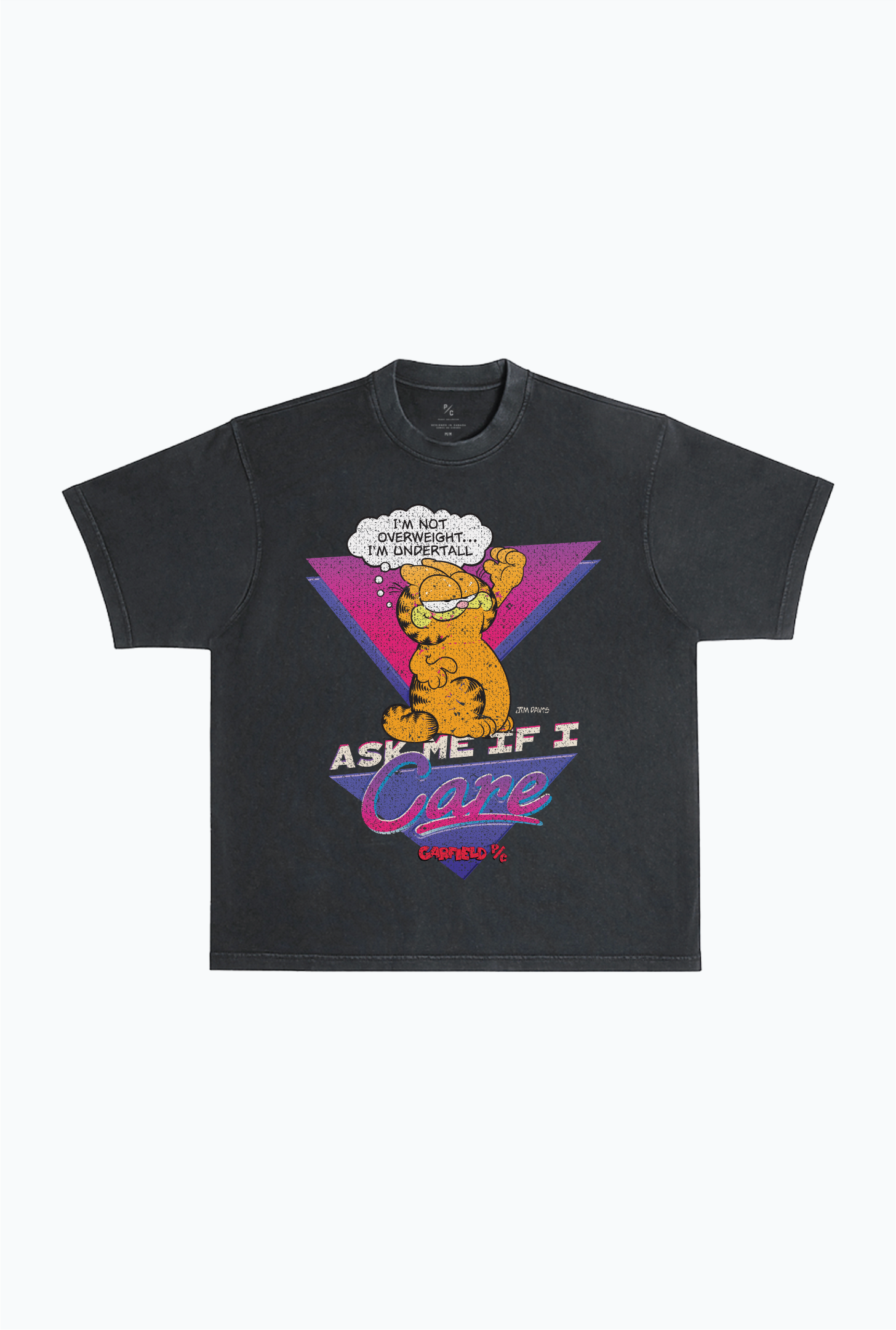 Vintage Garfield "Ask Me If I Care" Pigment Dye Heavyweight T-Shirt - Black