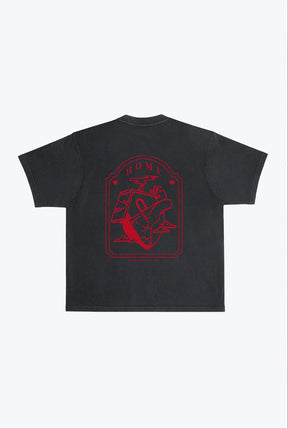 Home is Where the Heart is Heavyweight Garment Dyed T-Shirt - Black