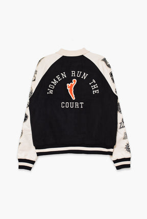 WNBA League Women's Cropped Varsity Jacket - Ivory / Black