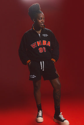 WNBA Striped Fleece Shorts - Black / Fire Orange
