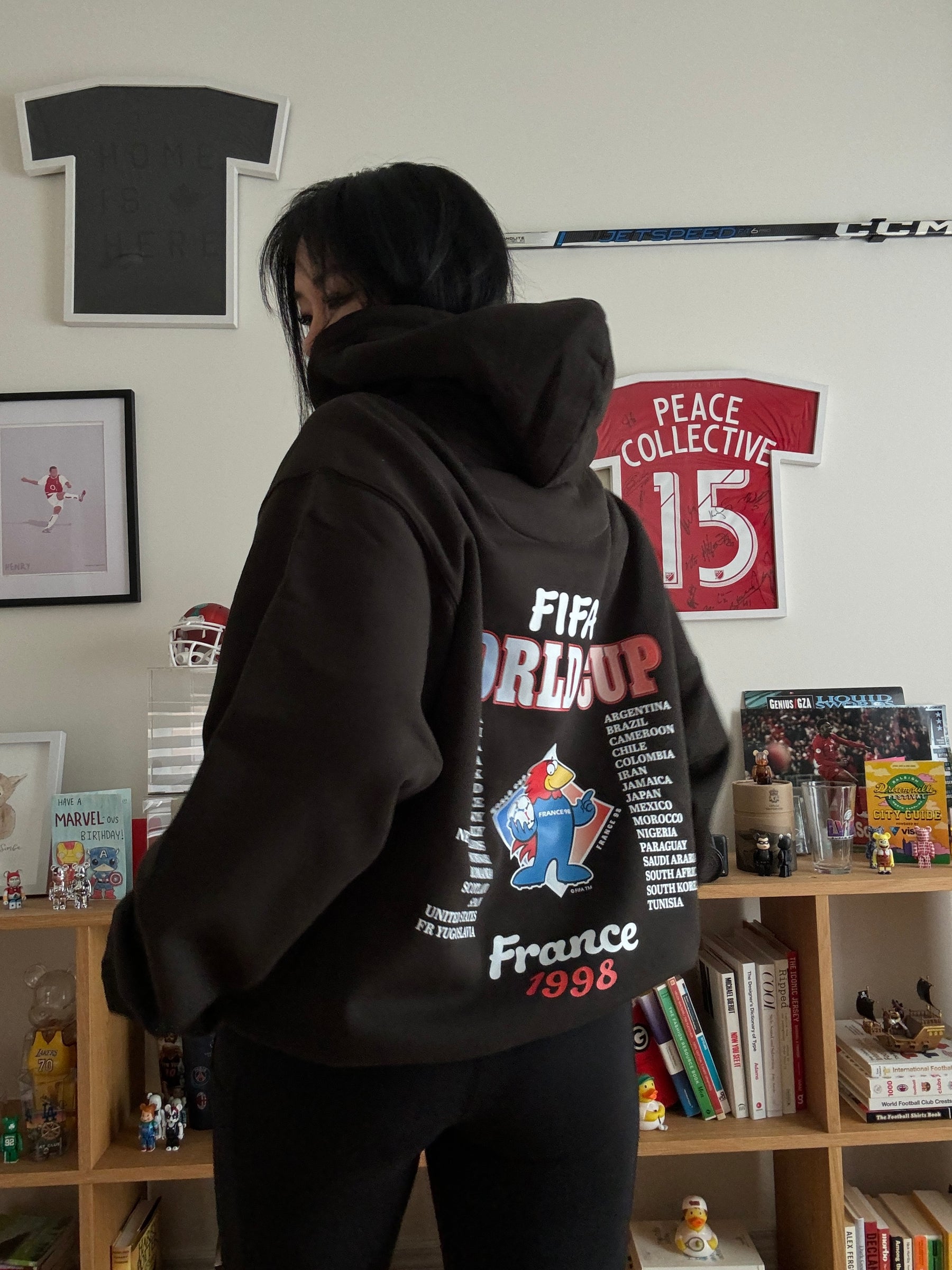 Sweat à capuche épais Coupe du Monde FIFA France '98 - Noir