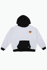 New York Knicks Colour Block Heavyweight Hoodie - Black / Grey Melange