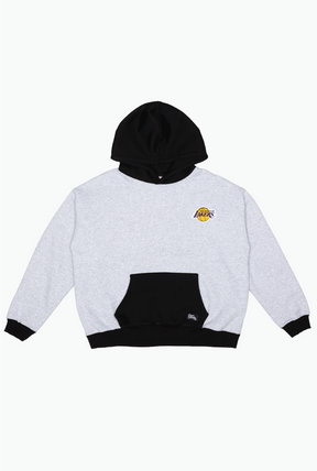 Los Angeles Lakers Colour Block Heavyweight Hoodie - Black / Grey Melange