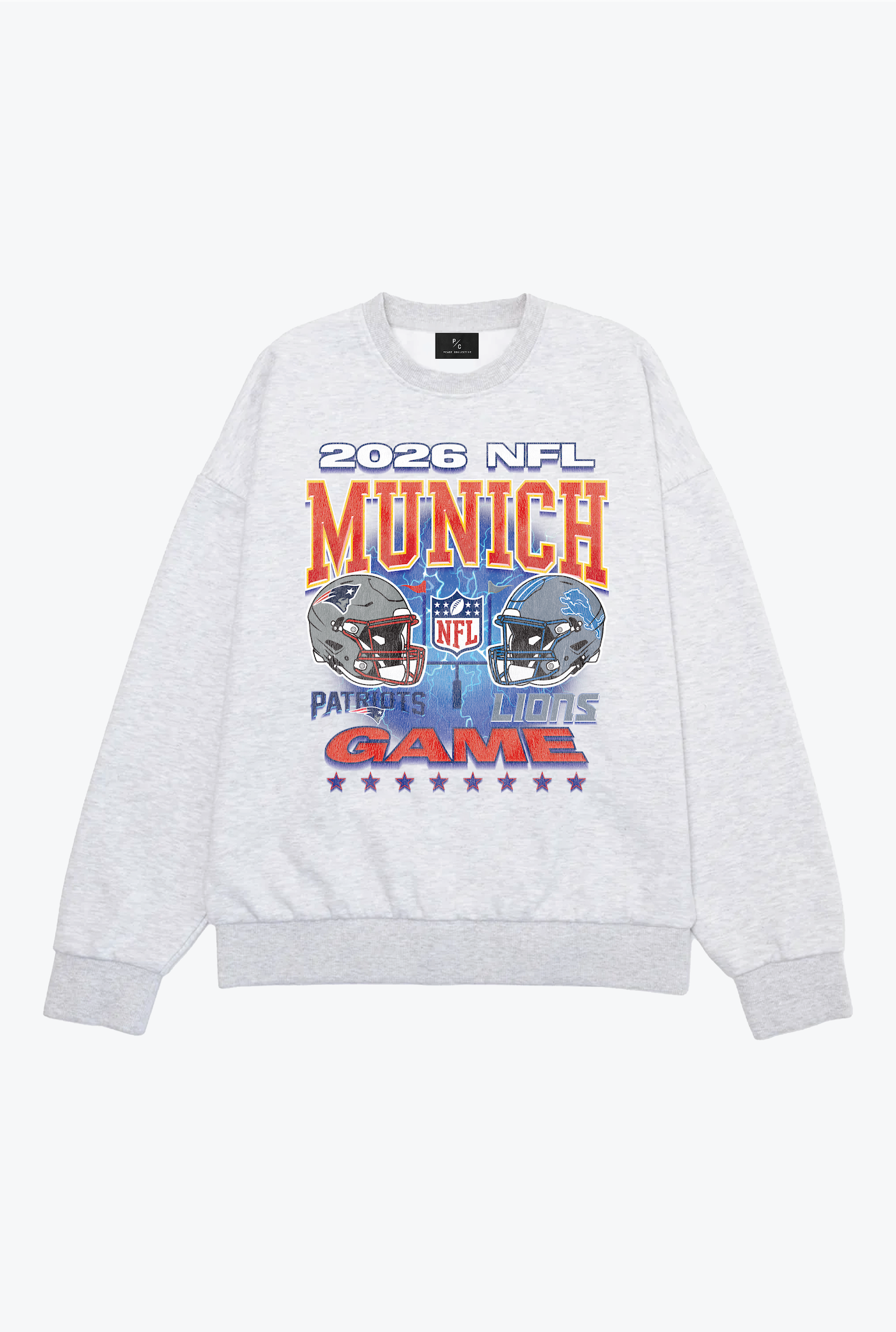 New England Patriots vs. Detroit Lions Munich Crewneck - Ash
