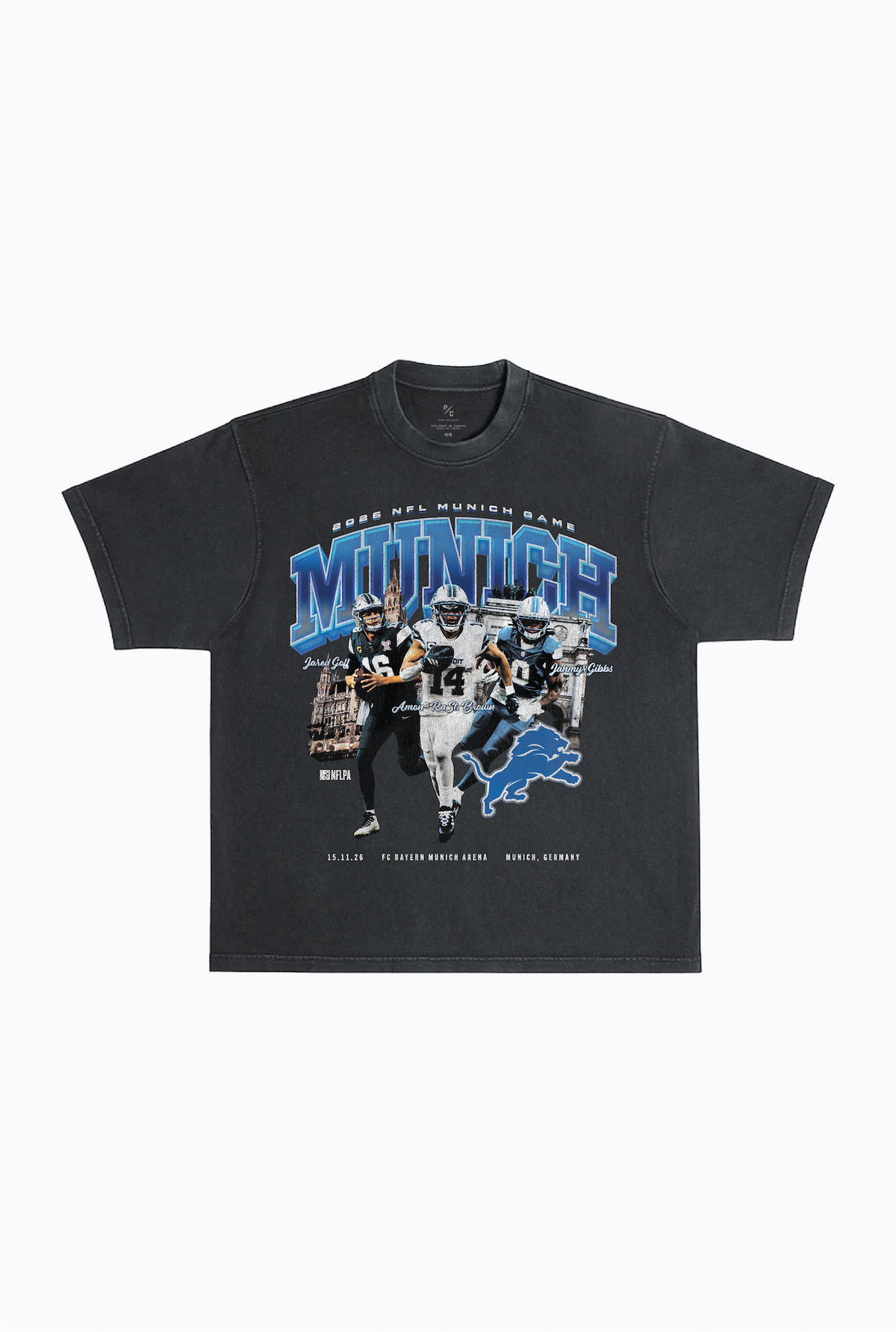 Detroit Lions Players Munich Heavyweight Garment Dyed T-Shirt - Black