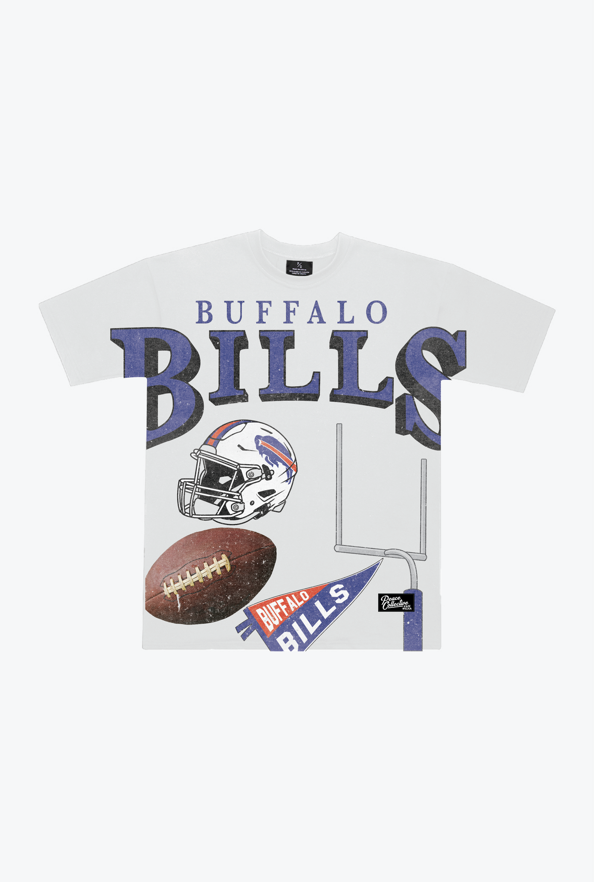 Buffalo Bills Vintage Clubhouse Oversized Print Heavyweight T-Shirt - White