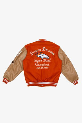 Super Bowl 1998 Denver Broncos vs. Green Bay Packers Varsity Jacket - Orange