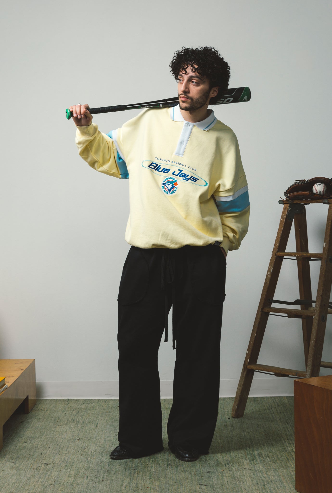 Toronto Blue Jays Oversized Rugby - Ivory / Baby Blue