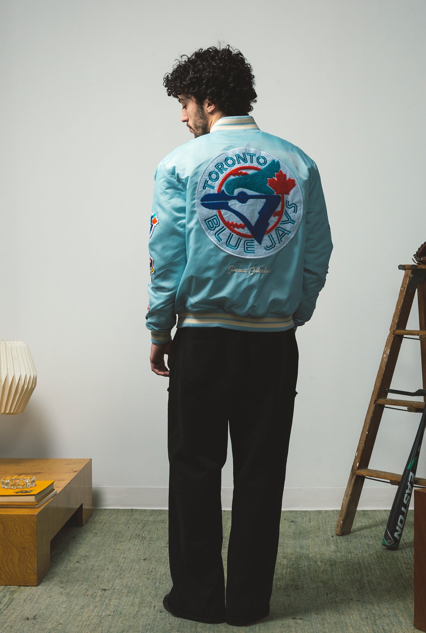 Toronto Blue Jays Ribbed Nylon Varsity Jacket - Baby Blue