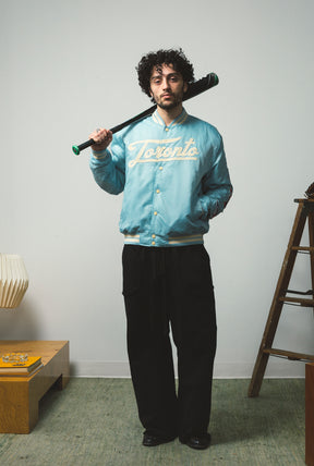 Toronto Blue Jays Ribbed Nylon Varsity Jacket - Baby Blue