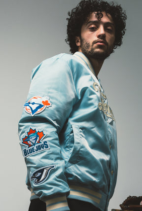 Toronto Blue Jays Ribbed Nylon Varsity Jacket - Baby Blue