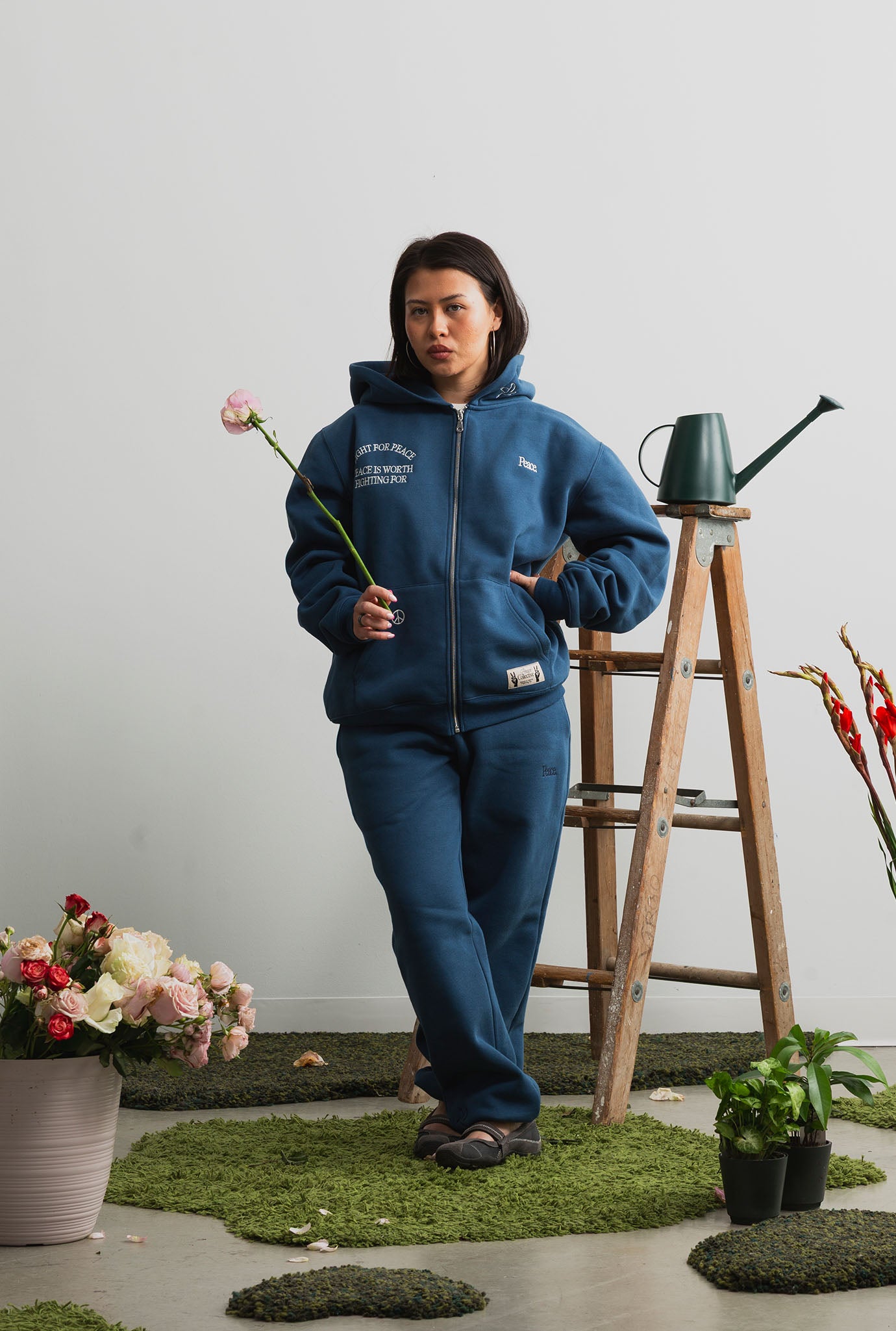 Peace Pigment Dye Heavyweight Full Zip Hoodie - Navy