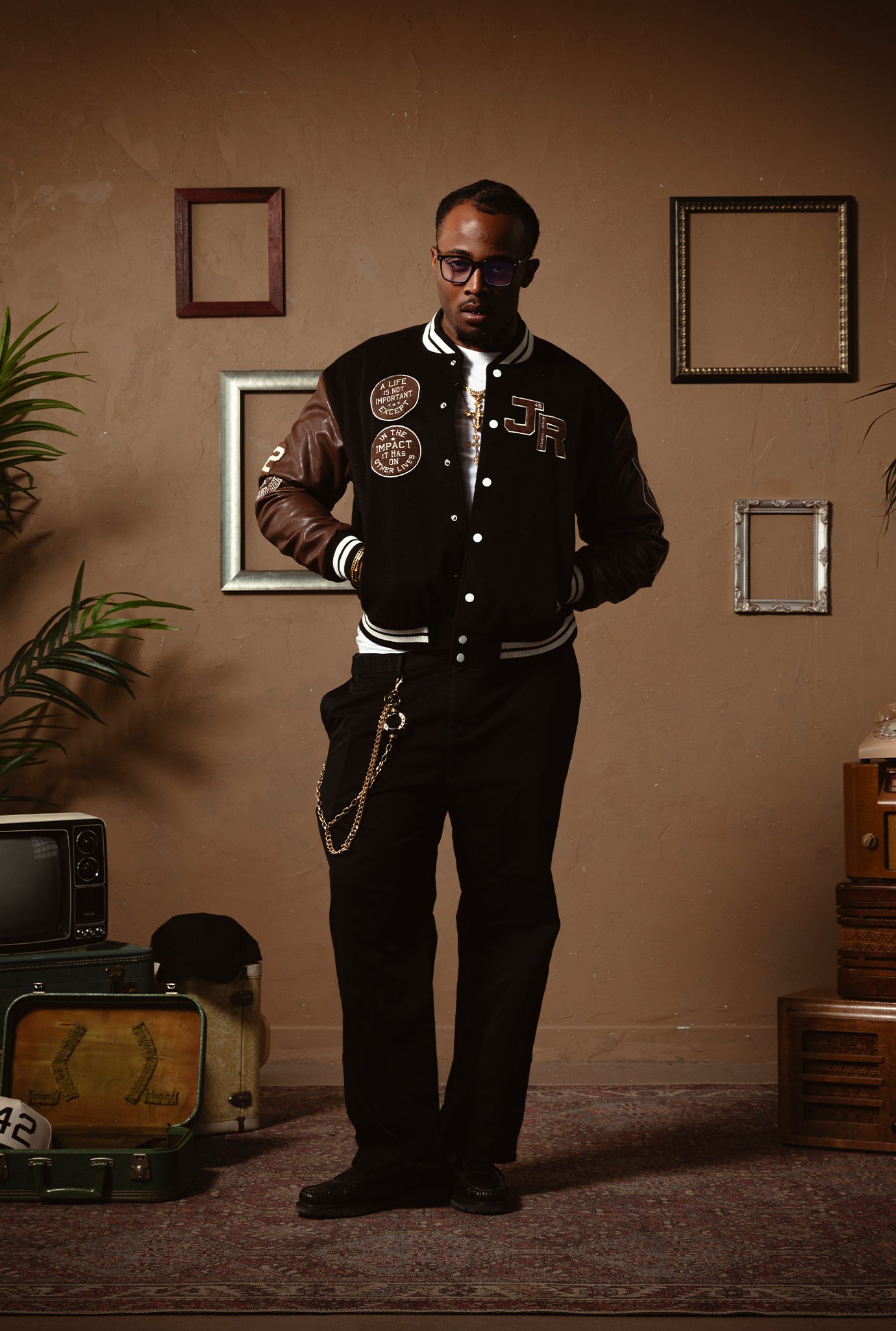 P/C x Jackie Robinson Letterman Jacket - Black