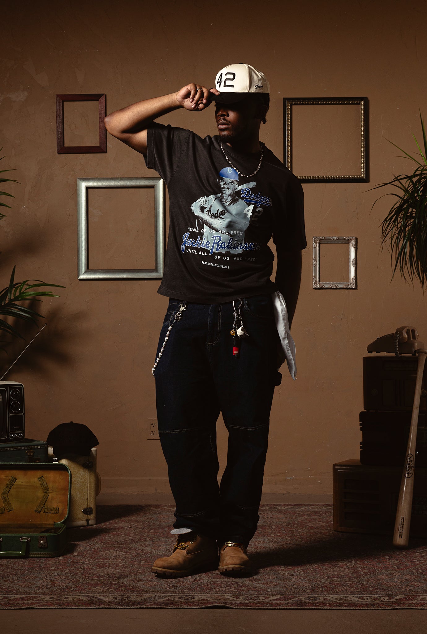 P/C x Jackie Robinson Garment Dyed T-Shirt - Black