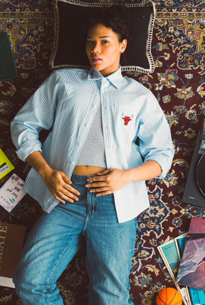 Chicago Bulls Long Sleeve Poplin Shirt - White / Blue