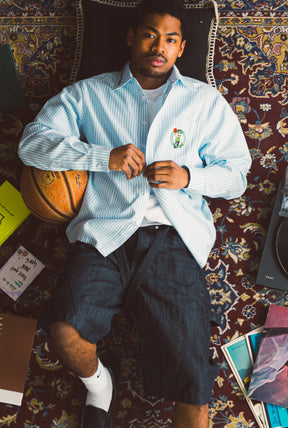 Boston Celtics Long Sleeve Poplin Shirt - White / Blue