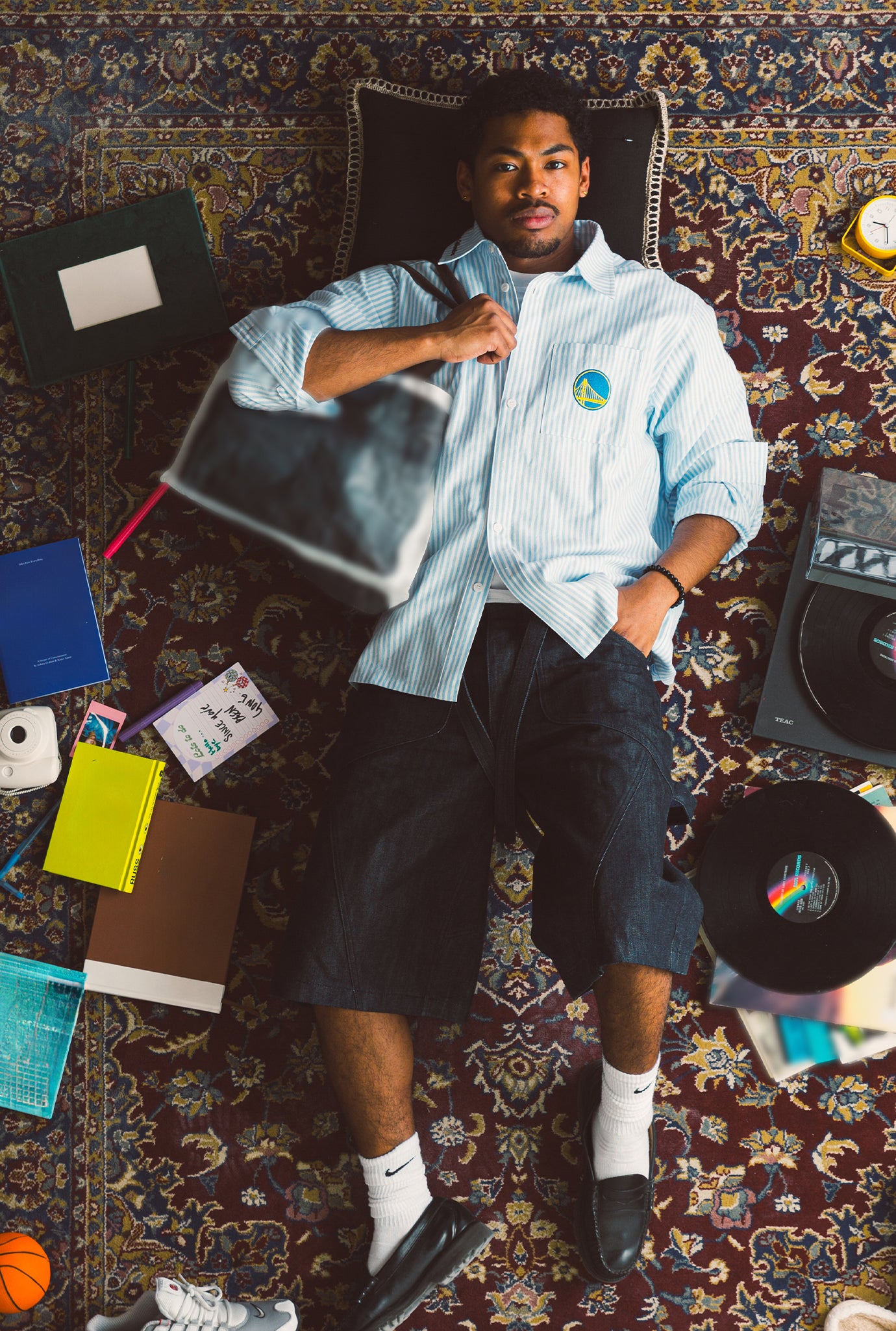 Golden State Warriors Langarm-Popelinehemd – Weiß/Blau