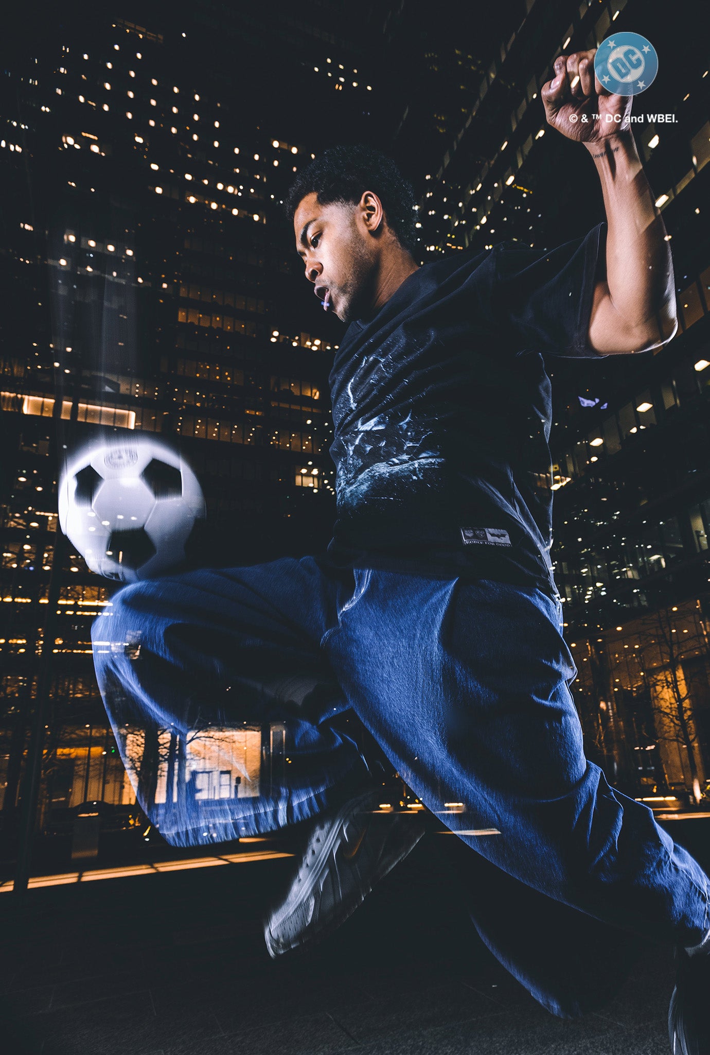 T-shirt noir épais teint en pièce, édition limitée US Soccer x DC Comics Bane