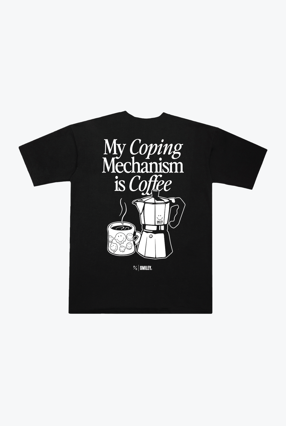 P/C x Smiley: My Coping Mechanism is Coffee Heavyweight T-Shirt - Black