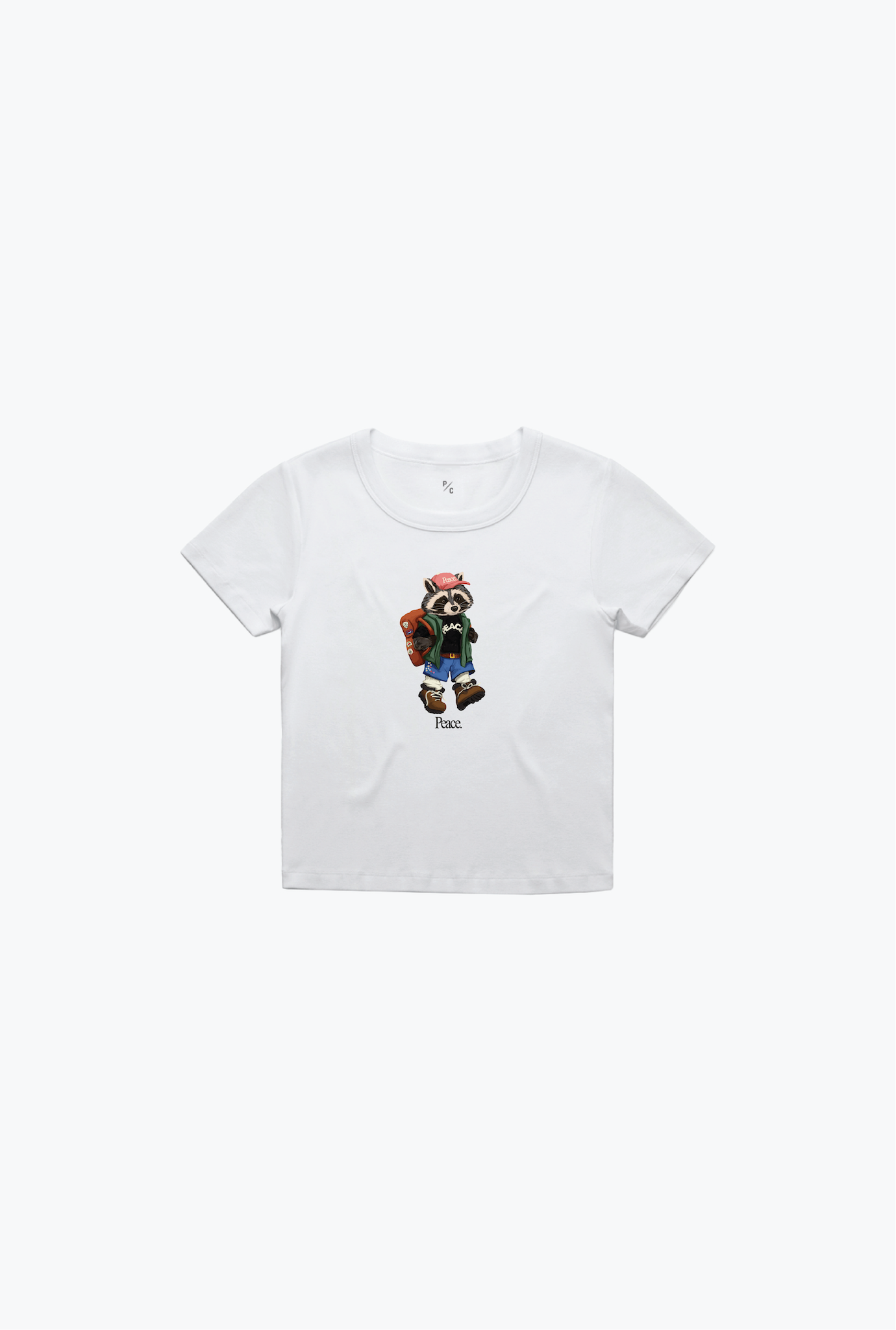 Trash Teddy Summer Vacation: Hiking Teddy Baby Tee - White