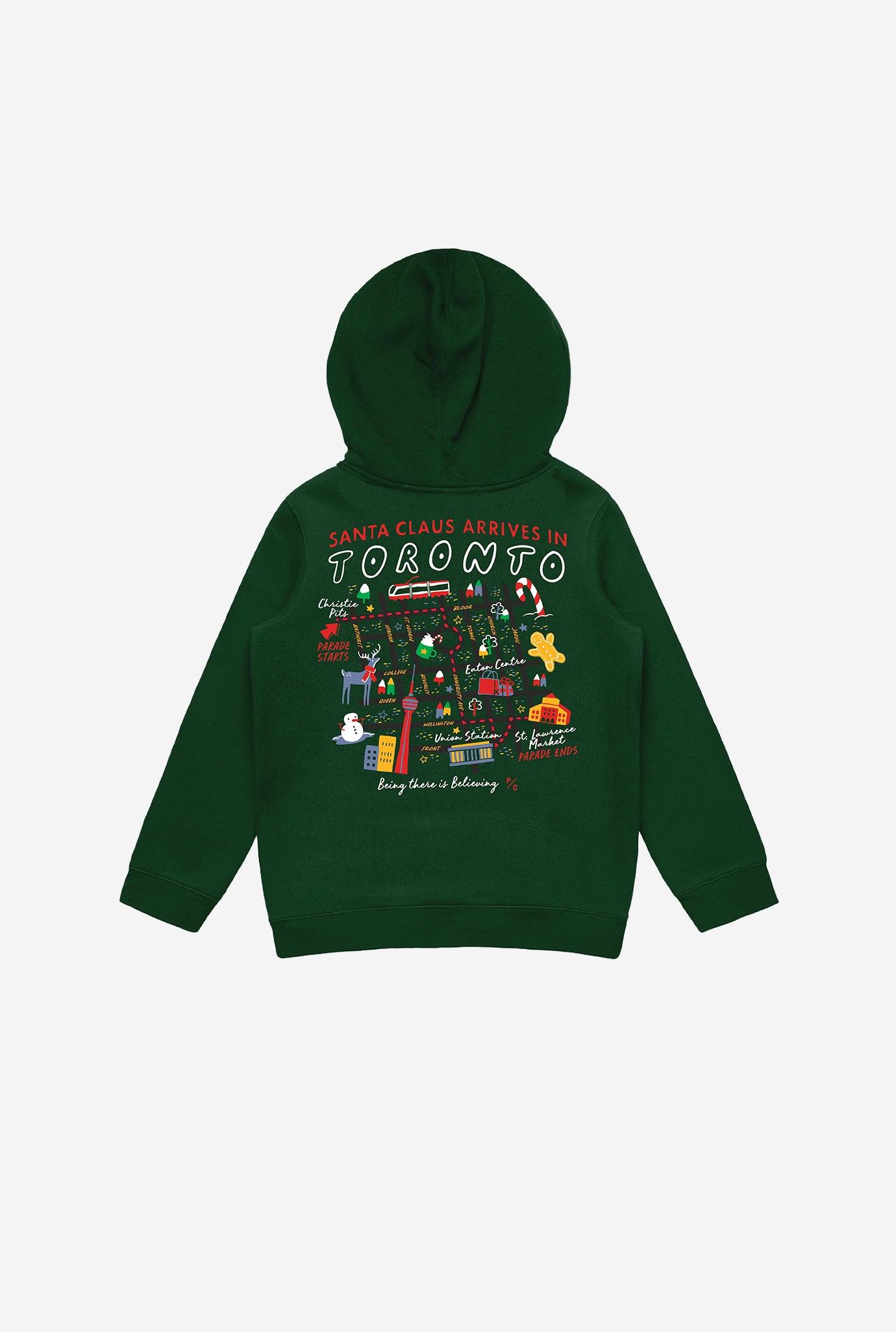 Toronto Santa Claus Parade Map Kids Hoodie - Forest Green