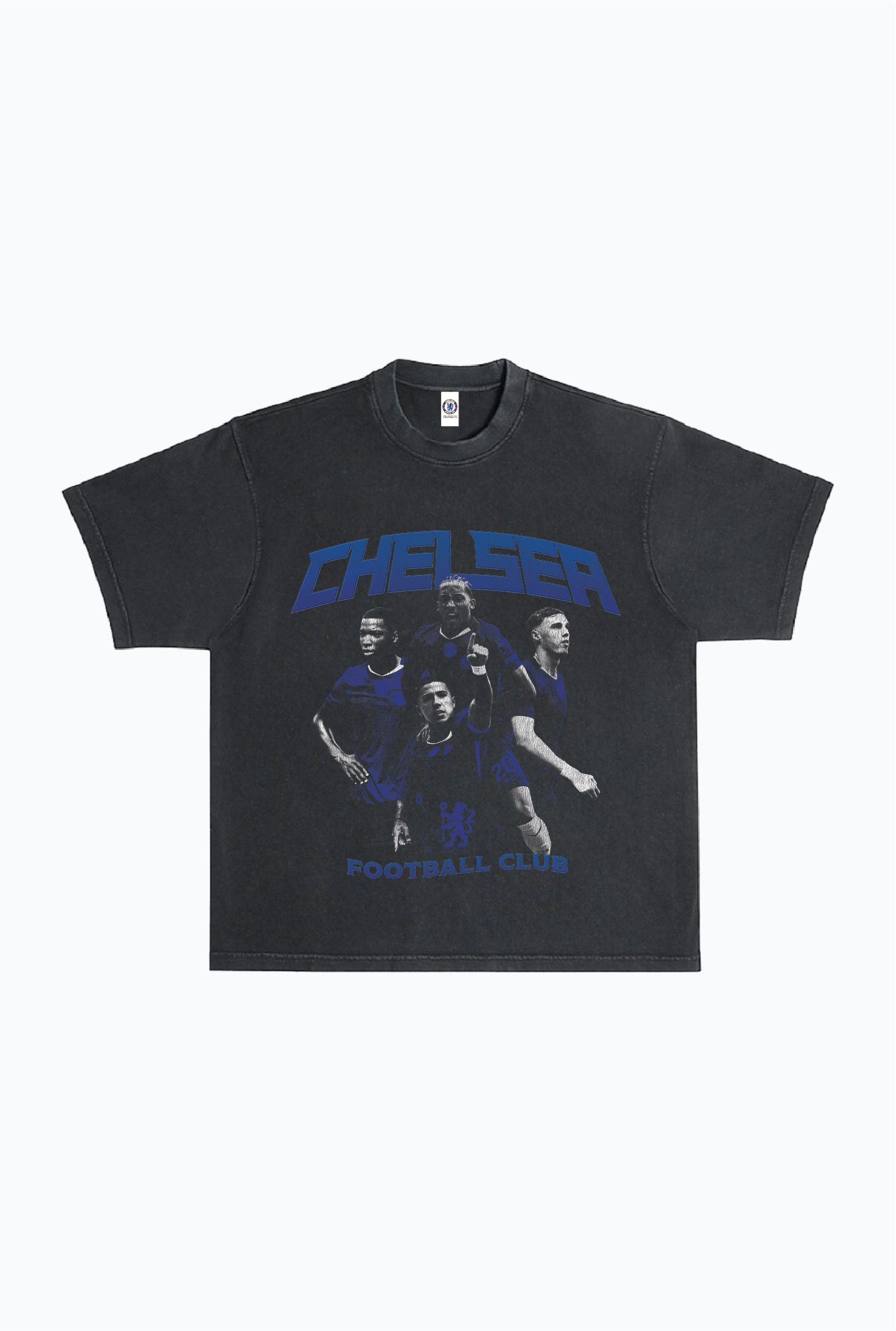 T-shirt vintage Chelsea FC Team, en tissu épais teint en pièce - Noir