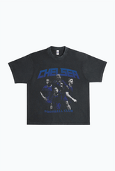 T-shirt vintage Chelsea FC Team, en tissu épais teint en pièce - Noir