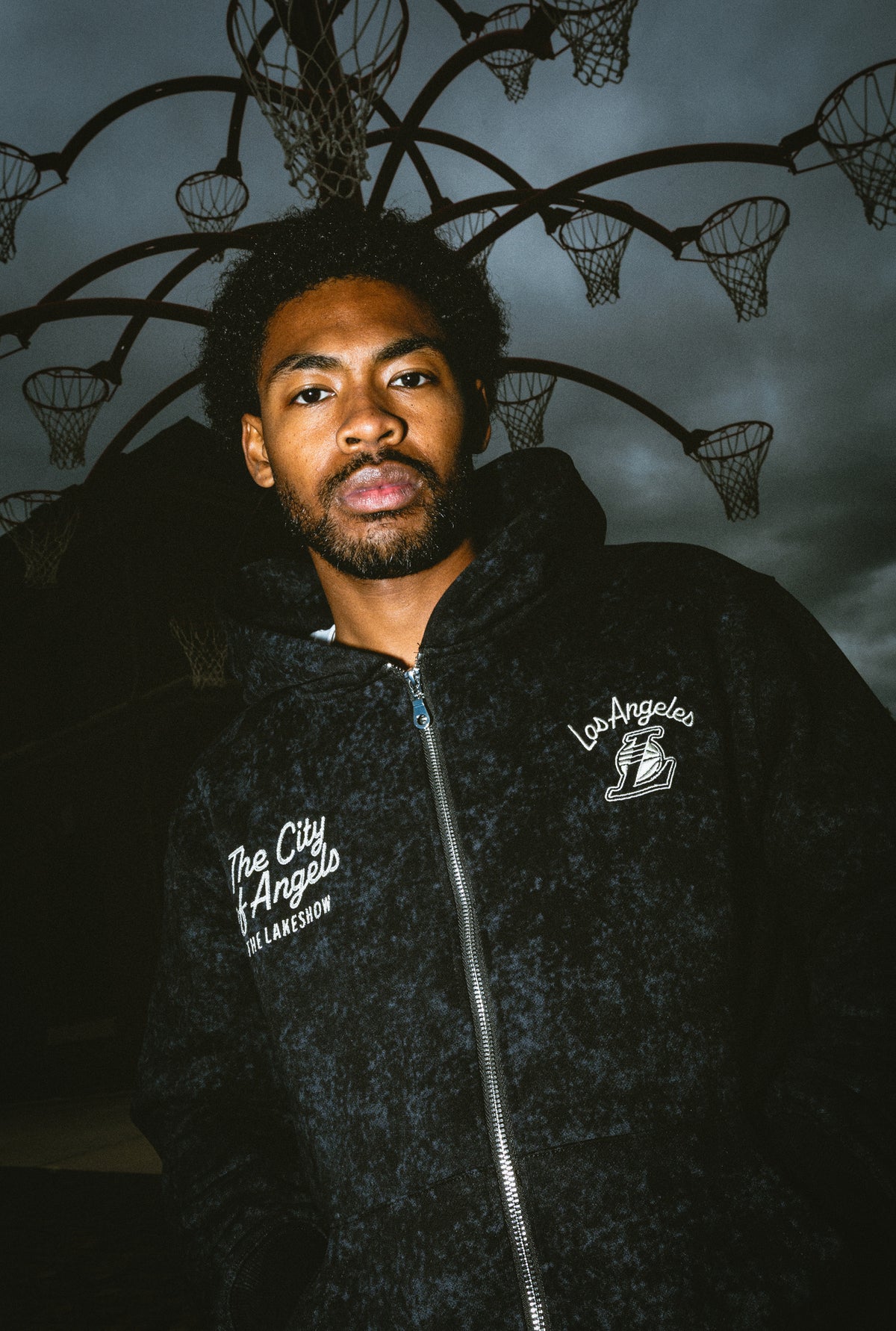 Los Angeles Lakers Sport Through Texture Heavyweight Full Zip Hoodie - Black