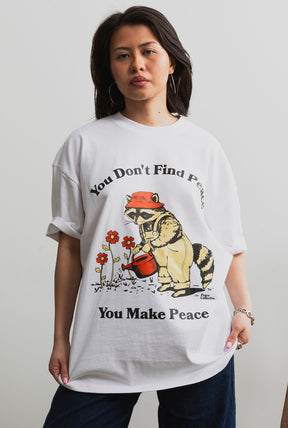 Make Peace Raccoon Heavyweight T-Shirt - White