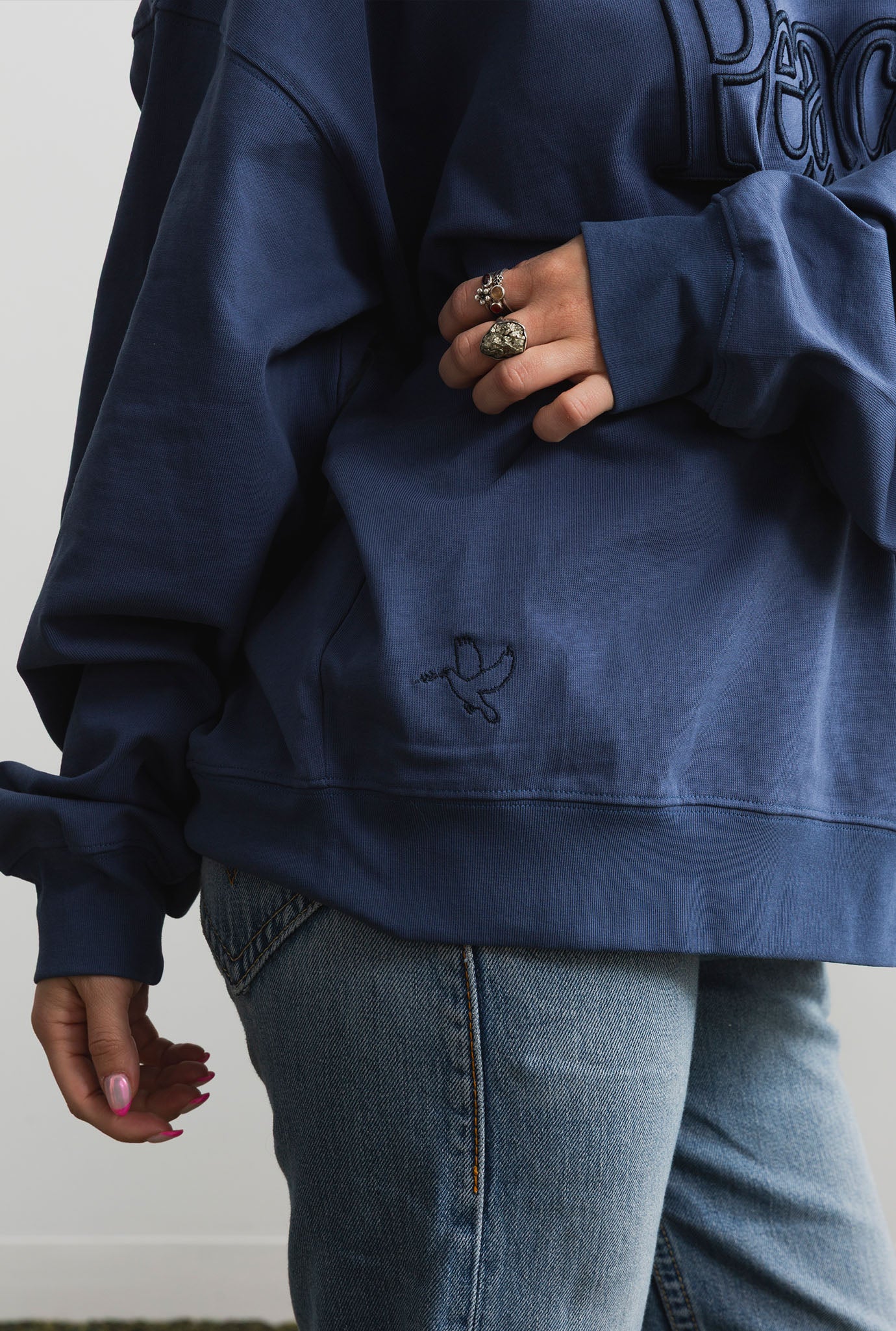 Peace Pigment Dye Crewneck - Navy