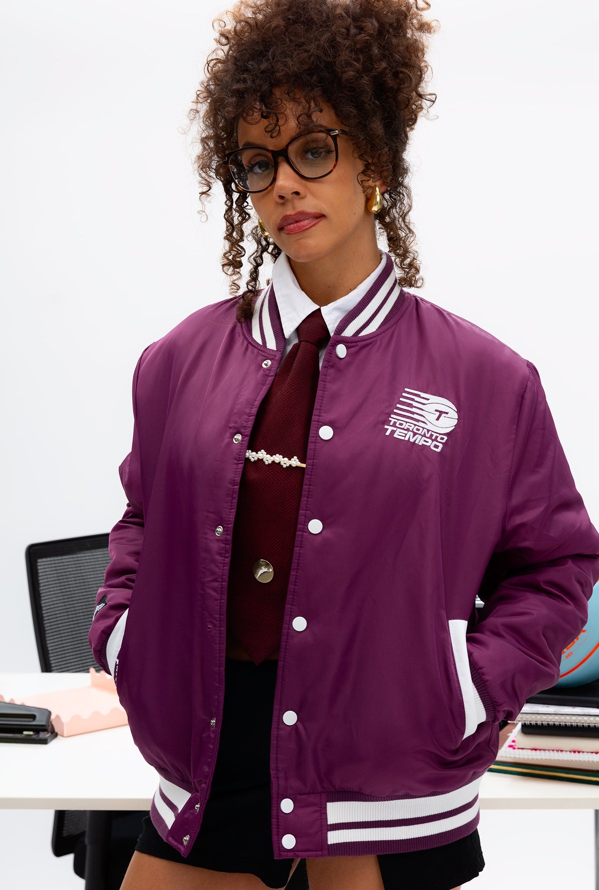 Toronto Tempo Women's Cropped Bomber Jacket - Bordeaux