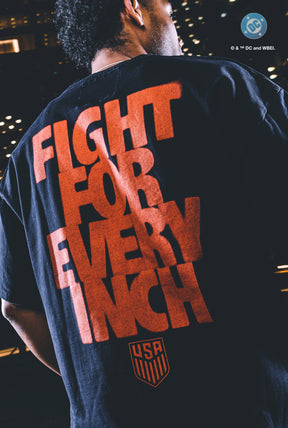 T-shirt noir épais teint en pièce, édition limitée US Soccer x DC Comics Bane